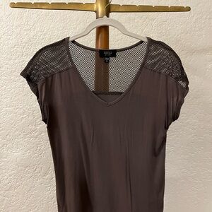 Barneys New York Taupe Mesh Sleeve Top